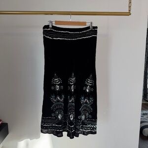 Beautiful black midi velvet skirt with sequin and turquoise beading